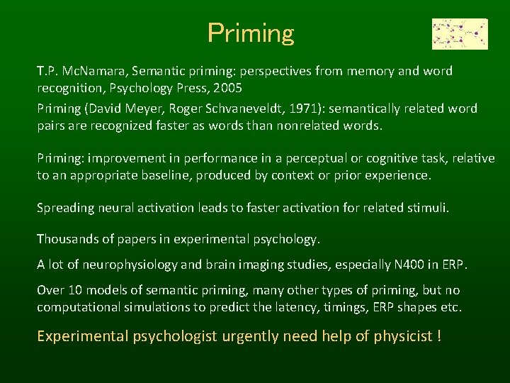 Priming T. P. Mc. Namara, Semantic priming: perspectives from memory and word recognition, Psychology