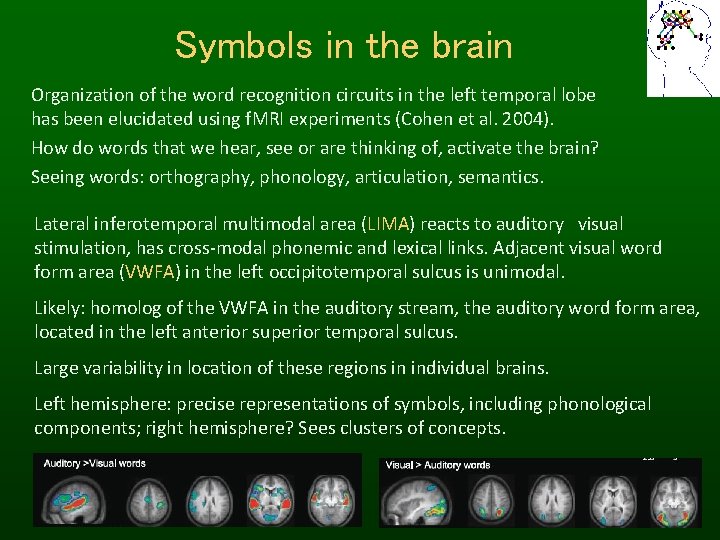 Symbols in the brain Organization of the word recognition circuits in the left temporal
