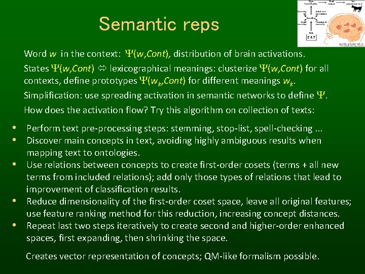 Semantic reps Word w in the context: (w, Cont), distribution of brain activations. States