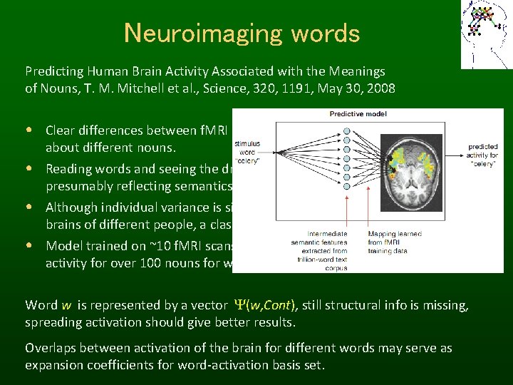 Neuroimaging words Predicting Human Brain Activity Associated with the Meanings of Nouns, T. M.