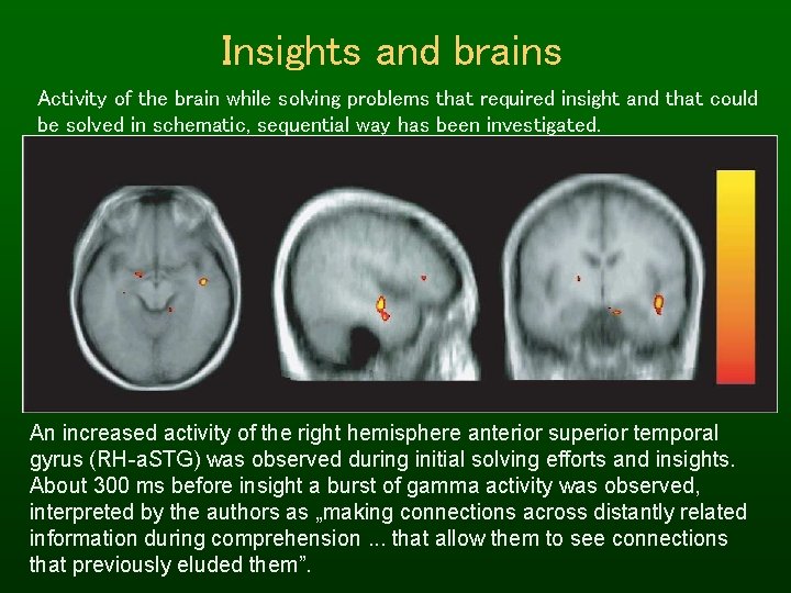 Insights and brains Activity of the brain while solving problems that required insight and