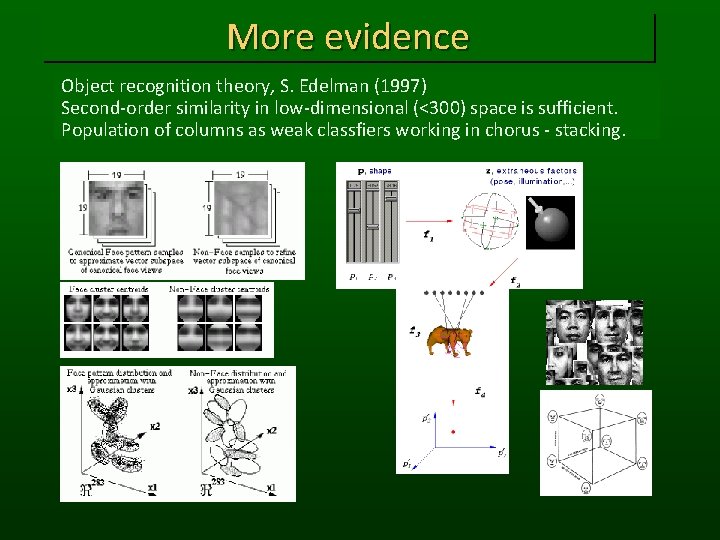 More evidence Object recognition theory, S. Edelman (1997) Second-order similarity in low-dimensional (<300) space