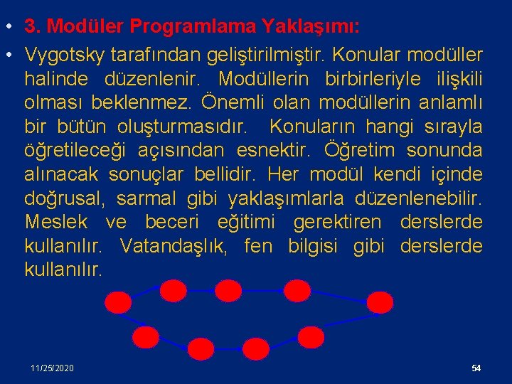  • 3. Modüler Programlama Yaklaşımı: • Vygotsky tarafından geliştirilmiştir. Konular modüller halinde düzenlenir.