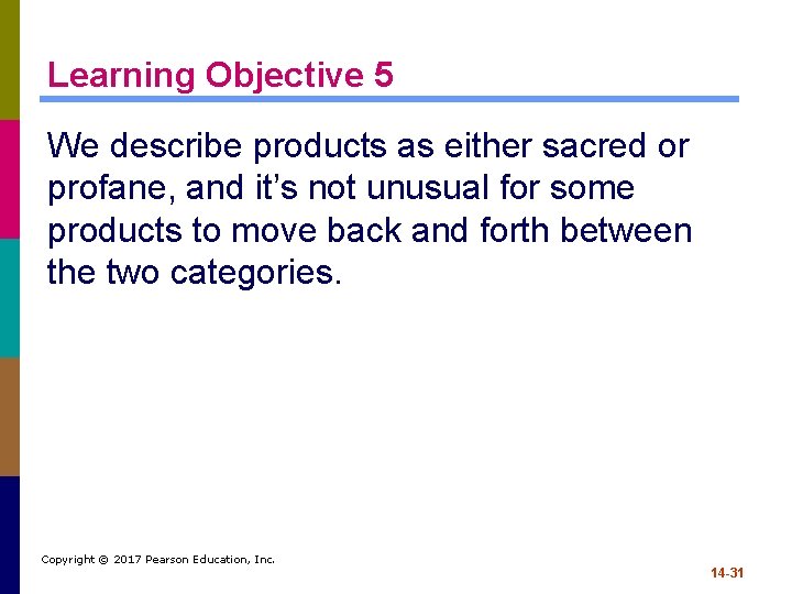 Learning Objective 5 We describe products as either sacred or profane, and it’s not