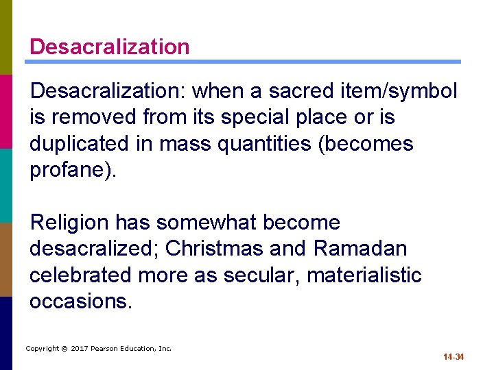 Desacralization: when a sacred item/symbol is removed from its special place or is duplicated
