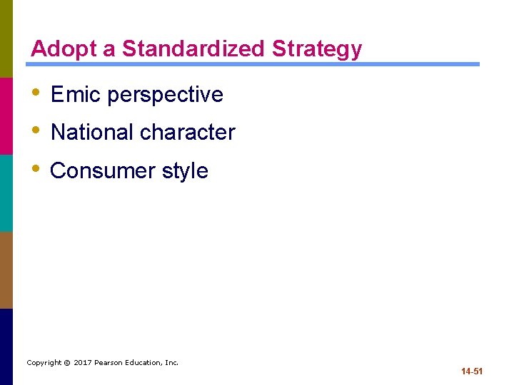 Adopt a Standardized Strategy • Emic perspective • National character • Consumer style Copyright
