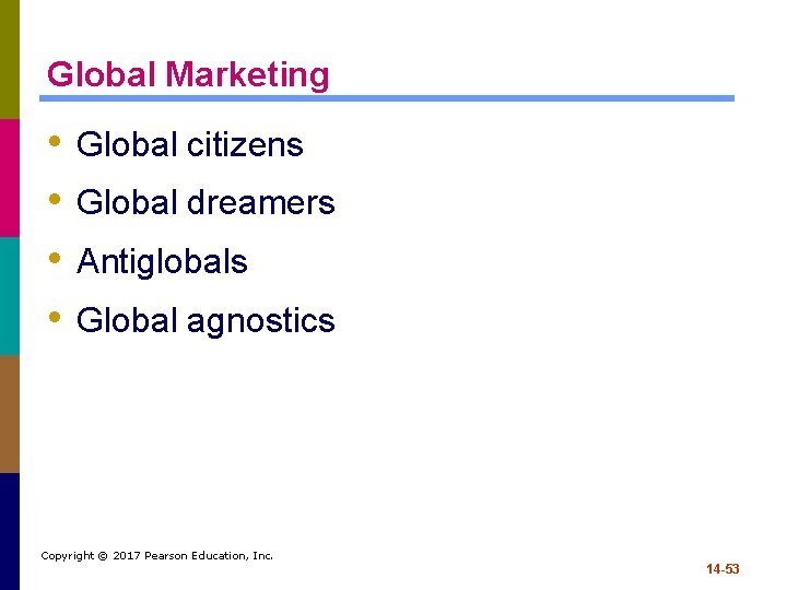 Global Marketing • • Global citizens Global dreamers Antiglobals Global agnostics Copyright © 2017