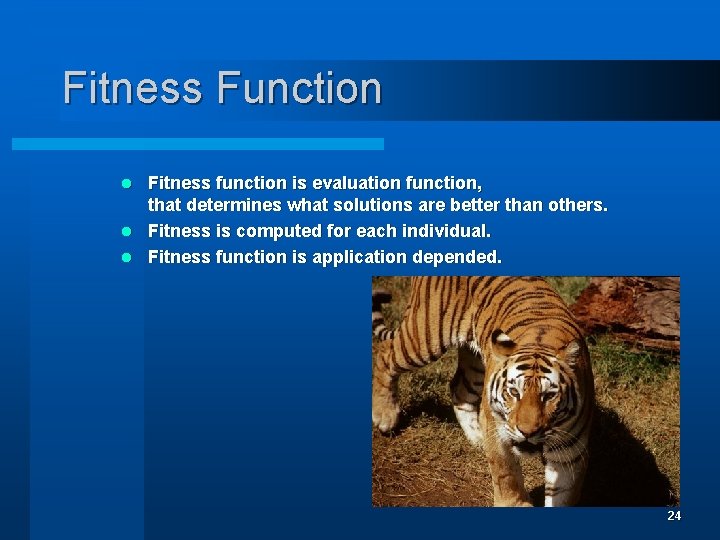 Fitness Function Fitness function is evaluation function, that determines what solutions are better than