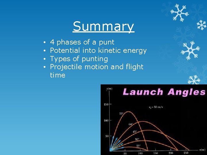 Summary • • 4 phases of a punt Potential into kinetic energy Types of