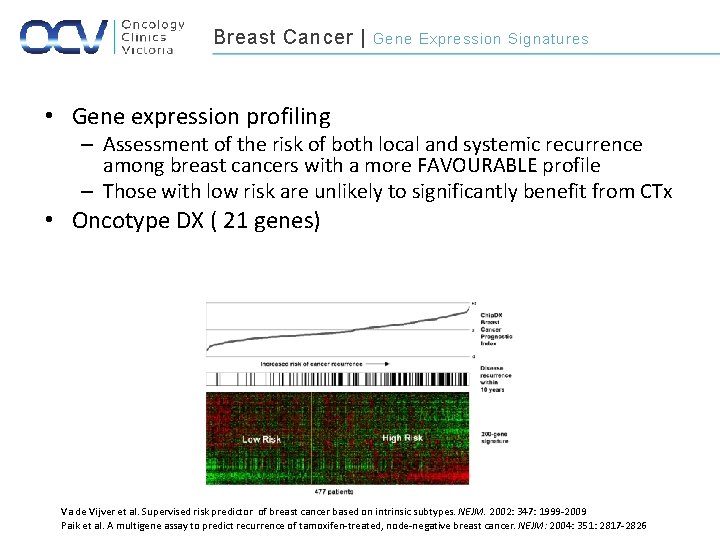 Breast Cancer | Gene Expression Signatures • Gene expression profiling – Assessment of the