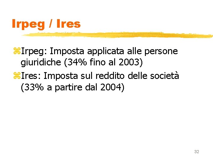 Irpeg / Ires z. Irpeg: Imposta applicata alle persone giuridiche (34% fino al 2003)