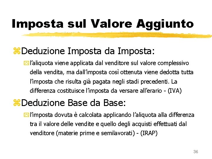 Imposta sul Valore Aggiunto z. Deduzione Imposta da Imposta: y l’aliquota viene applicata dal