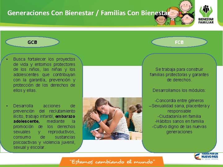 Generaciones Con Bienestar / Familias Con Bienestar GCB • • Busca fortalecer los proyectos