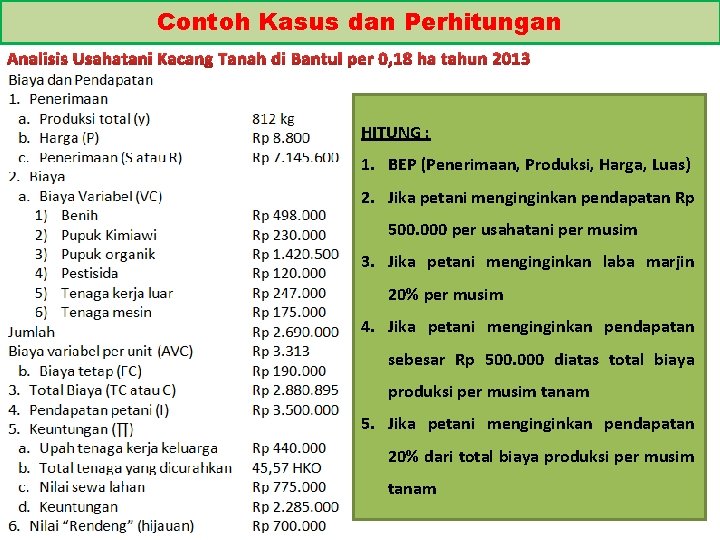 Contoh Kasus dan Perhitungan Analisis Usahatani Kacang Tanah di Bantul per 0, 18 ha