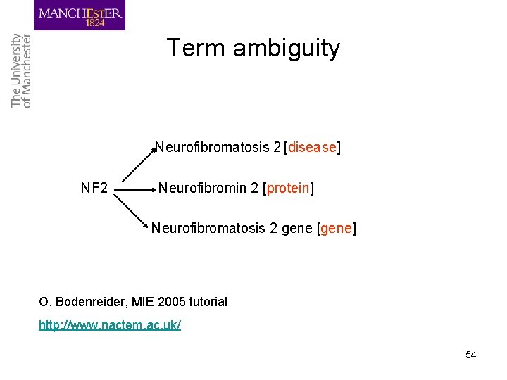 Term ambiguity Neurofibromatosis 2 [disease] NF 2 Neurofibromin 2 [protein] Neurofibromatosis 2 gene [gene]