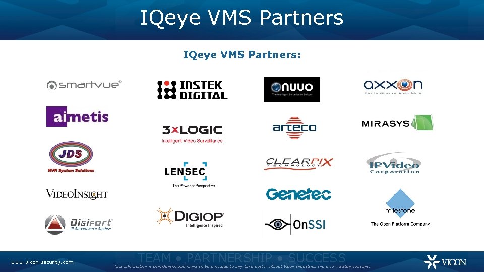 IQeye VMS Partners: www. vicon-security. com TEAM • PARTNERSHIP • SUCCESS This information is