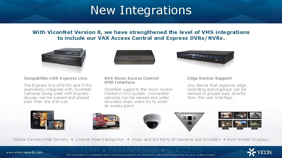 New Integrations With Vicon. Net Version 8, we have strengthened the level of VMS