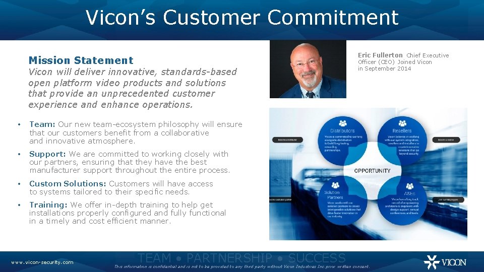 Vicon’s Customer Commitment Eric Fullerton Chief Executive Mission Statement Vicon will deliver innovative, standards-based open