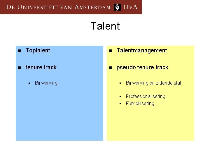 Talent n Toptalent n Talentmanagement n tenure track n pseudo tenure track § Bij