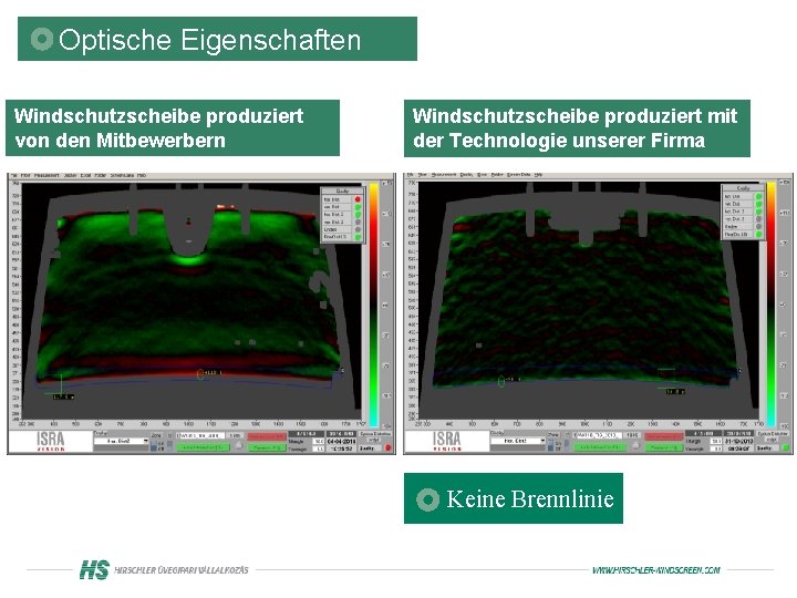 Optische Eigenschaften Windschutzscheibe produziert von den Mitbewerbern Windschutzscheibe produziert mit der Technologie unserer Firma