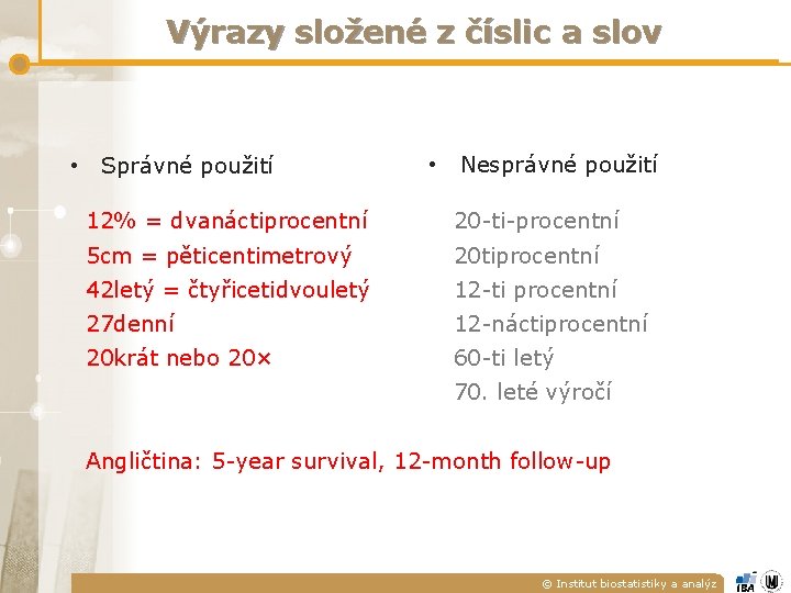 Výrazy složené z číslic a slov • Správné použití • Nesprávné použití 12% = Výrazy složené z číslic a slov • Správné použití • Nesprávné použití 12% =