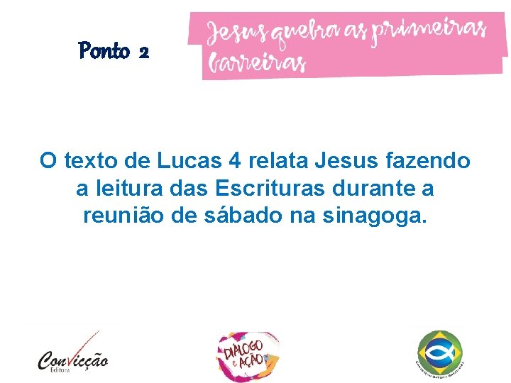 Ponto 2 O texto de Lucas 4 relata Jesus fazendo a leitura das Escrituras Ponto 2 O texto de Lucas 4 relata Jesus fazendo a leitura das Escrituras