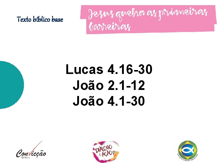 Texto bíblico base Lucas 4. 16 -30 João 2. 1 -12 João 4. 1