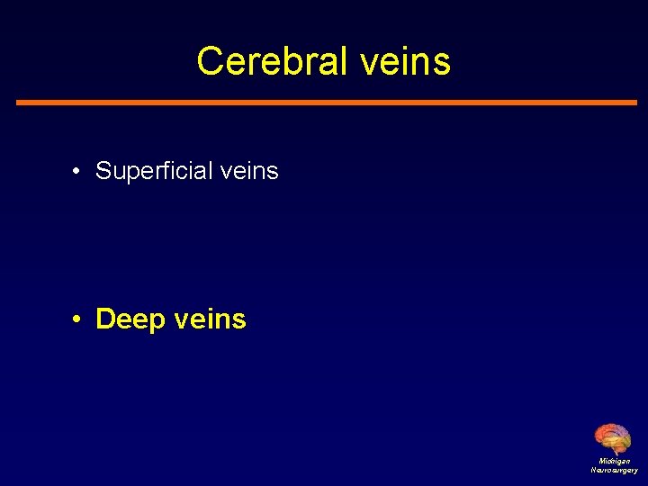Cerebral veins • Superficial veins • Deep veins Michigan Neurosurgery 