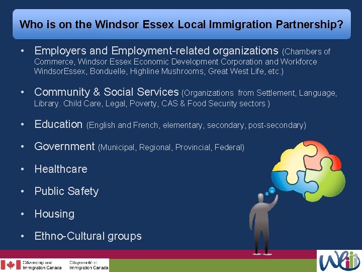 Who is on the Windsor Essex Local Immigration Partnership? • Employers and Employment-related organizations