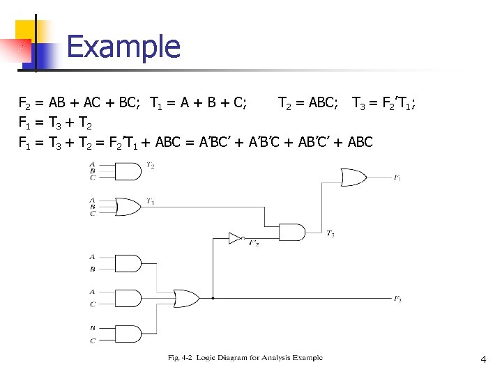 Example F 2 = AB + AC + BC; T 1 = A +