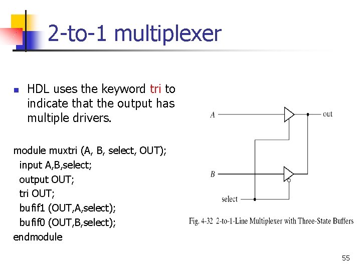 2 -to-1 multiplexer n HDL uses the keyword tri to indicate that the output