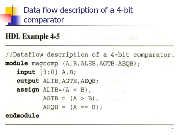 Data flow description of a 4 -bit comparator 59 Data flow description of a 4 -bit comparator 59