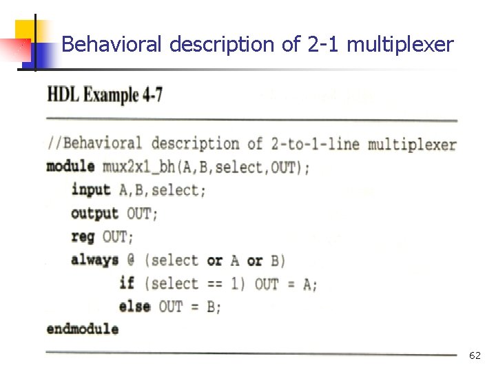 Behavioral description of 2 -1 multiplexer 62 