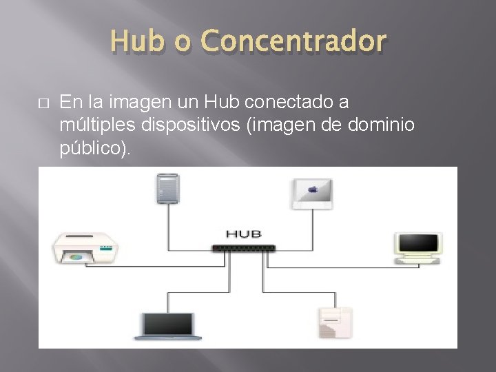 Hub o Concentrador � En la imagen un Hub conectado a múltiples dispositivos (imagen