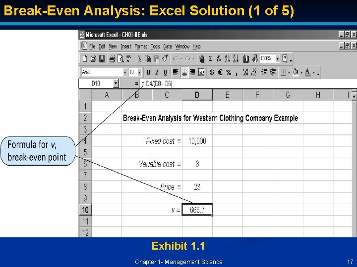 Break-Even Analysis: Excel Solution (1 of 5) Exhibit 1. 1 Chapter 1 - Management