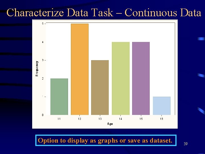 Characterize Data Task – Continuous Data Option to display as graphs or save as