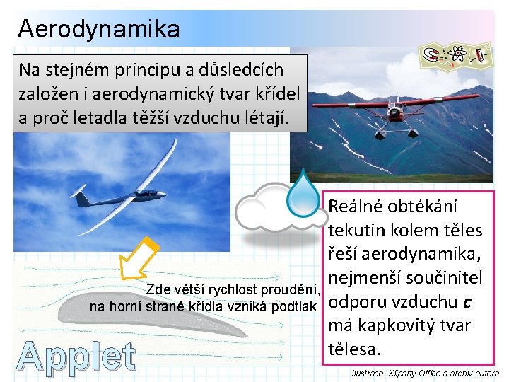 Aerodynamika Na stejném principu a důsledcích založen i aerodynamický tvar křídel a proč letadla