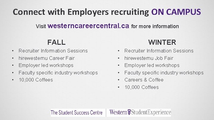 Connect with Employers recruiting ON CAMPUS Visit westerncareercentral. ca for more information FALL •
