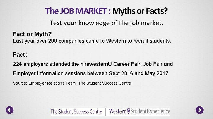 The JOB MARKET : Myths or Facts? Test your knowledge of the job market.