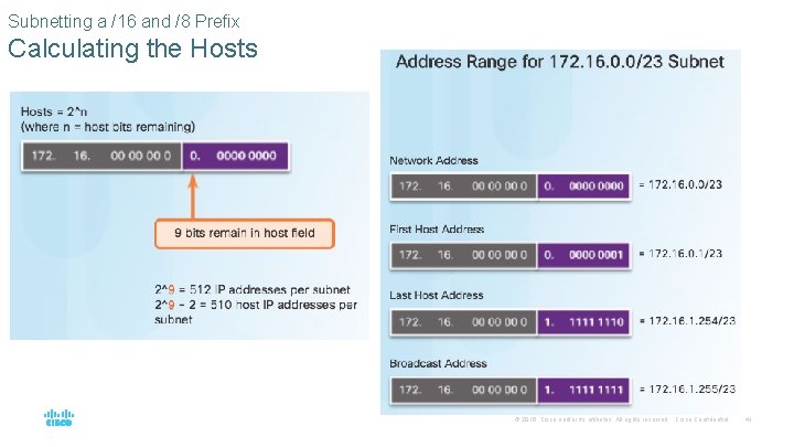 Subnetting a /16 and /8 Prefix Calculating the Hosts © 2016 Cisco and/or its