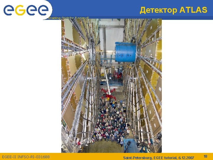 Детектор ATLAS Enabling Grids for E-scienc. E EGEE-II INFSO-RI-031688 Saint-Petersburg, EGEE tutorial, 6. 12.