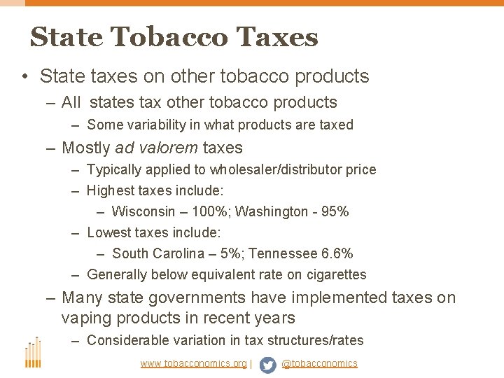 State Tobacco Taxes • State taxes on other tobacco products – All states tax