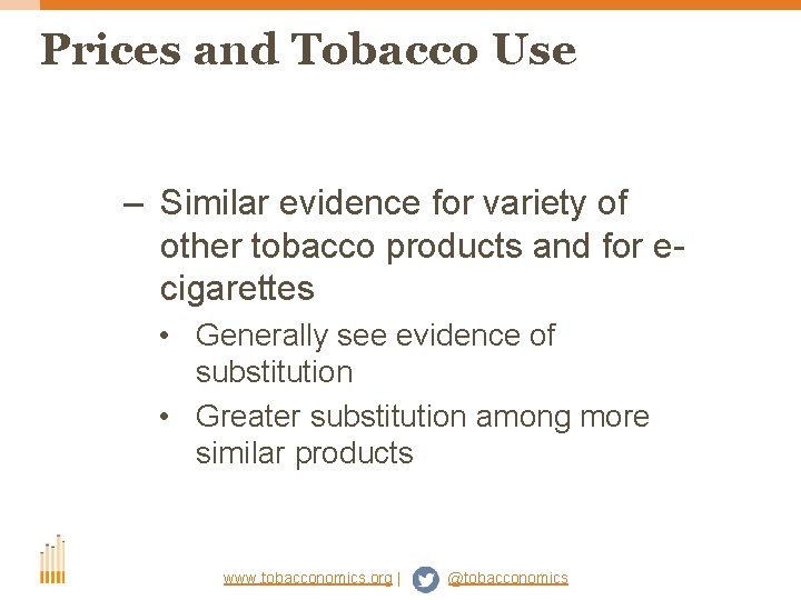 Prices and Tobacco Use – Similar evidence for variety of other tobacco products and