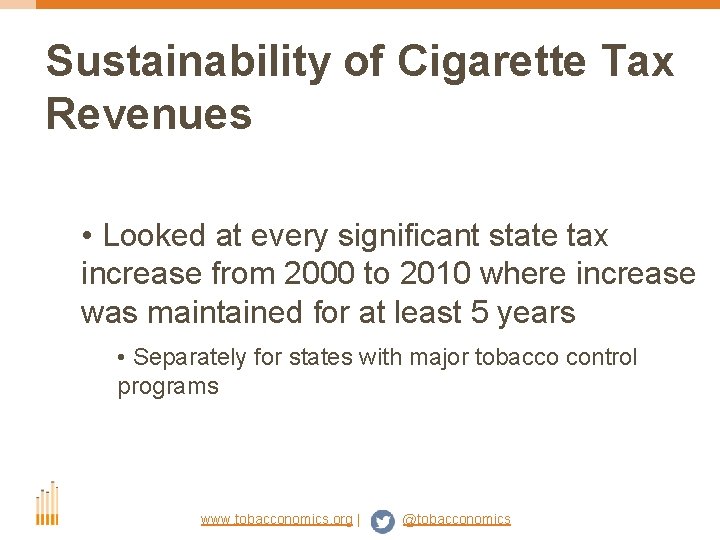 Sustainability of Cigarette Tax Revenues • Looked at every significant state tax increase from