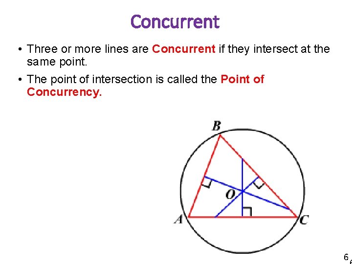 Concurrent • Three or more lines are Concurrent if they intersect at the same