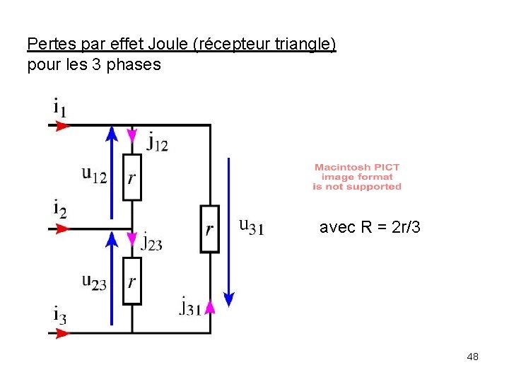 Pertes par effet Joule (récepteur triangle) pour les 3 phases avec R = 2