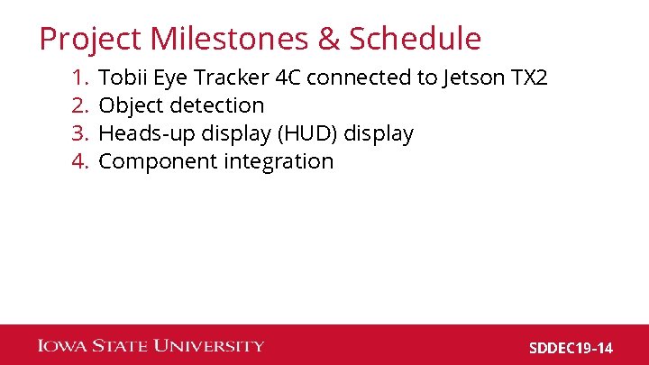 Project Milestones & Schedule 1. 2. 3. 4. Tobii Eye Tracker 4 C connected