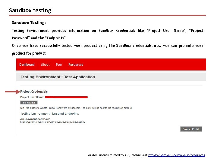 Sandbox testing Sandbox Testing: Testing Environment provides information on Sandbox Credentials like “Project User