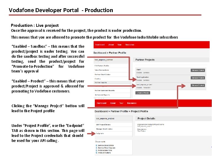 Vodafone Developer Portal - Production : Live project Once the approval is received for