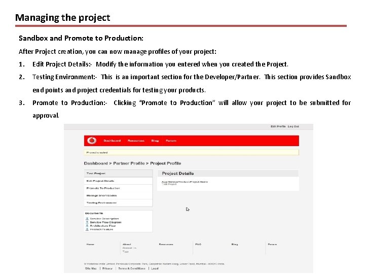 Managing the project Sandbox and Promote to Production: After Project creation, you can now